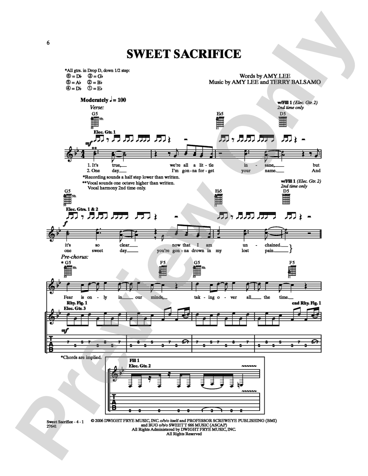 Sweet Sacrifice: Guitar TAB Digital Sheet Music