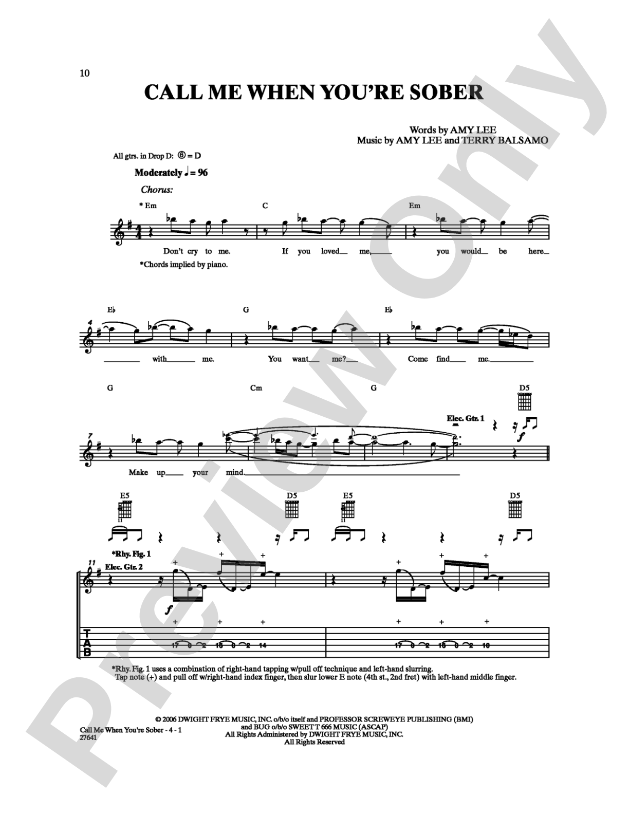 Call Me When You're Sober: Guitar TAB Digital Sheet Music