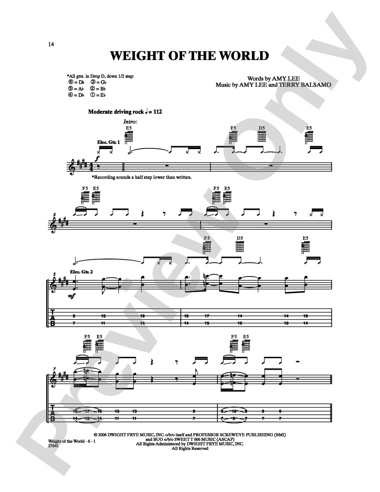 Weight of the World: Guitar TAB Digital Sheet Music