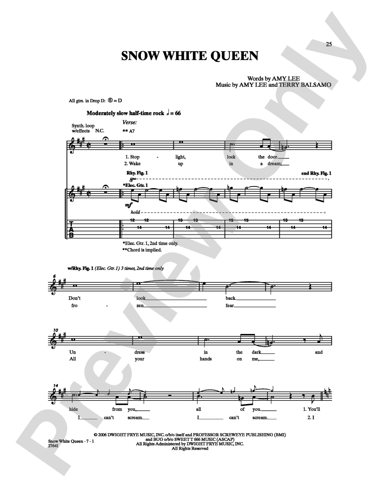 Snow White Queen: Guitar TAB Digital Sheet Music