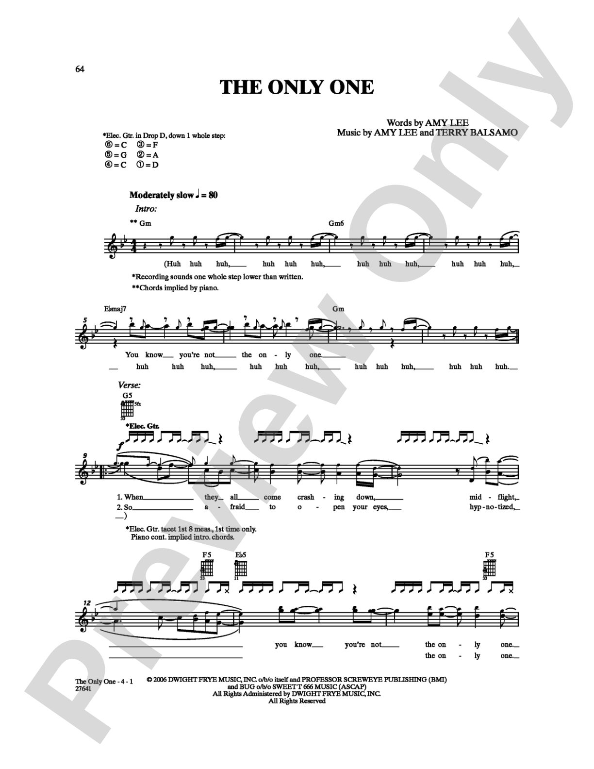 The Only One: Guitar TAB Digital Sheet Music