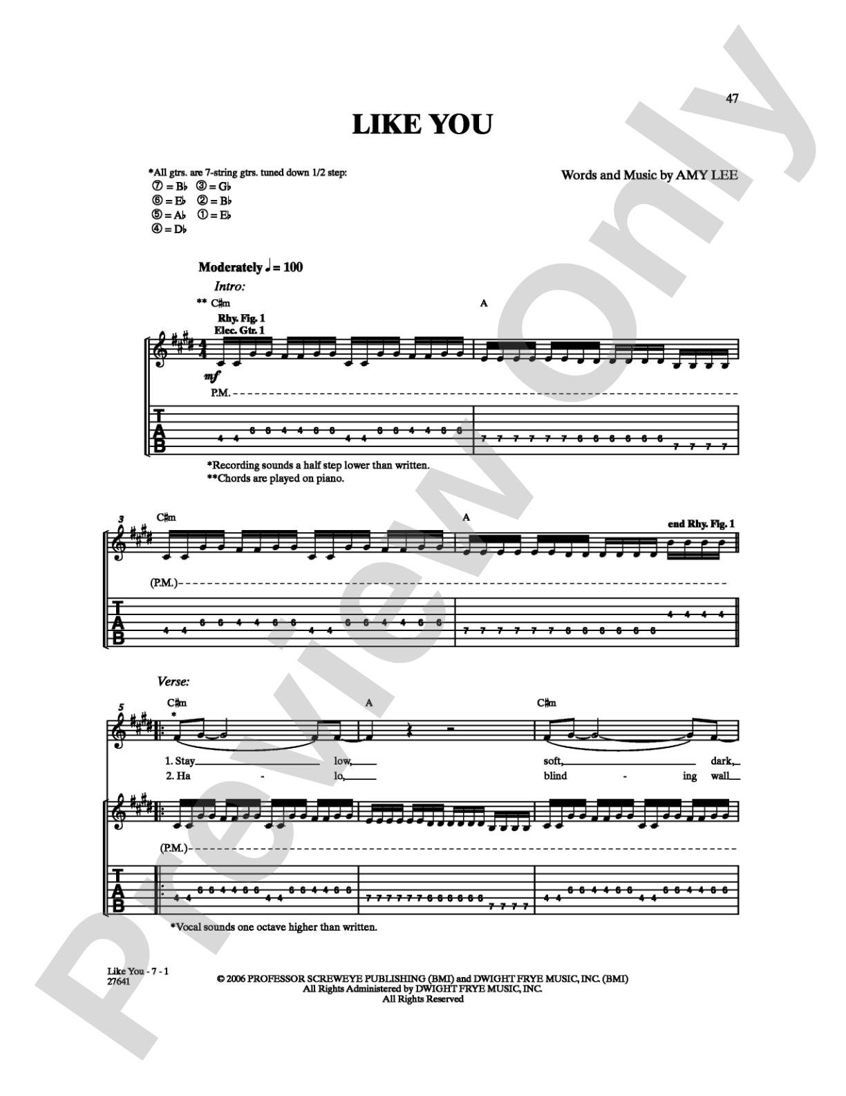 Like You: Guitar TAB Digital Sheet Music