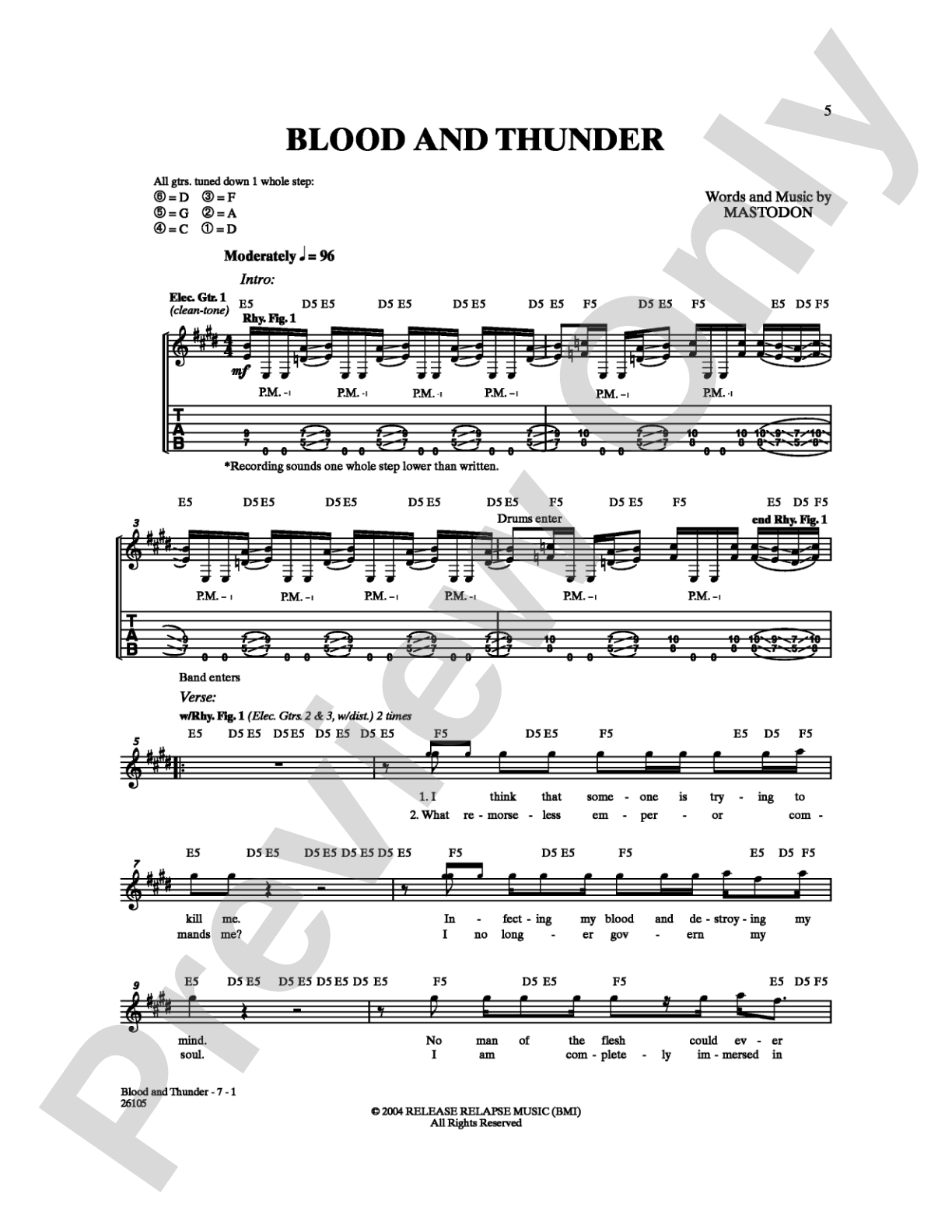 Blood and Thunder: Guitar TAB Digital Sheet Music