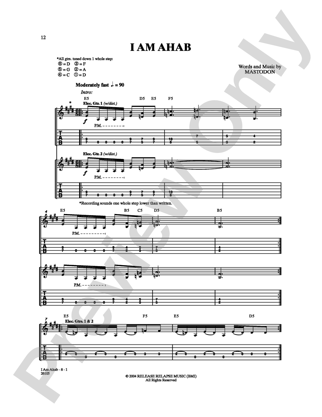 I Am Ahab: Guitar TAB Digital Sheet Music