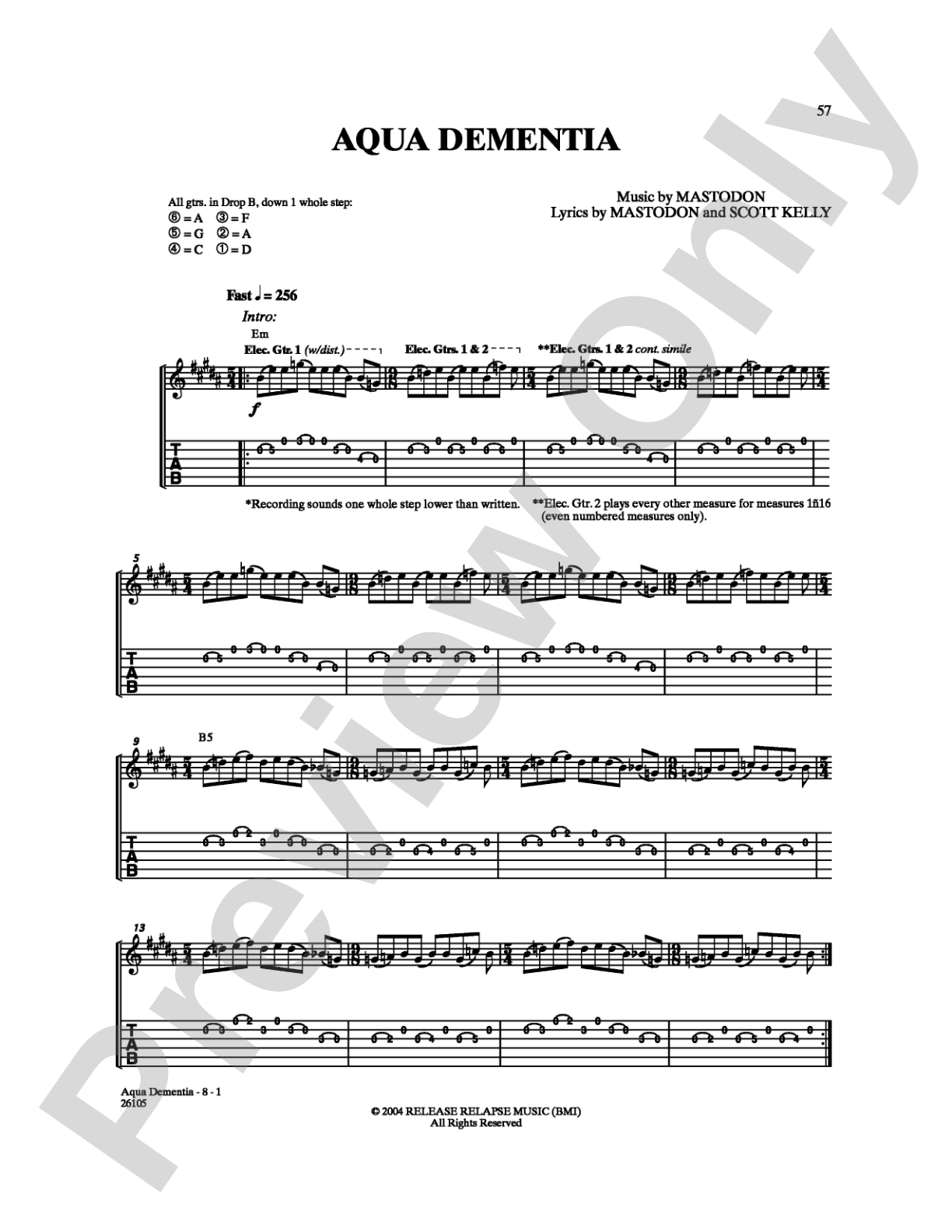 Aqua Dementia: Guitar TAB Digital Sheet Music