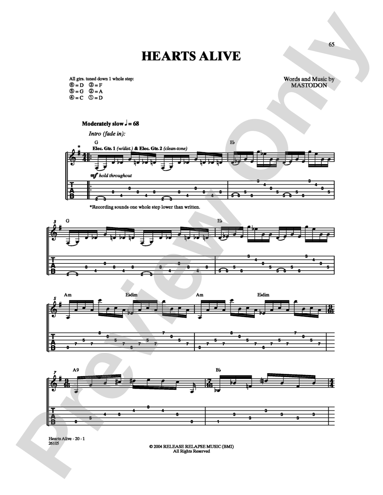 Hearts Alive: Guitar TAB Digital Sheet Music