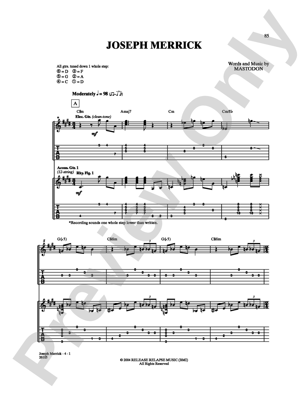 Joseph Merrick: Guitar TAB Digital Sheet Music
