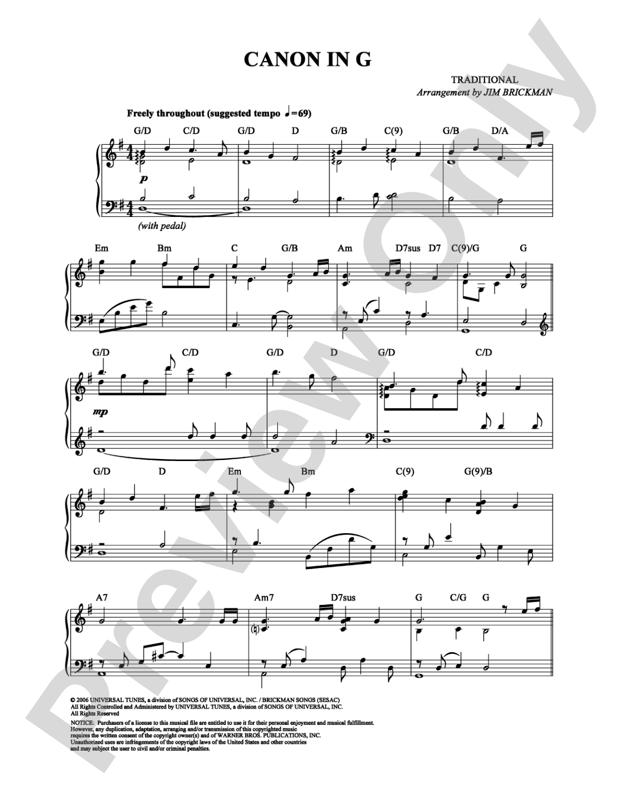 Canon in G: Piano Digital Sheet Music