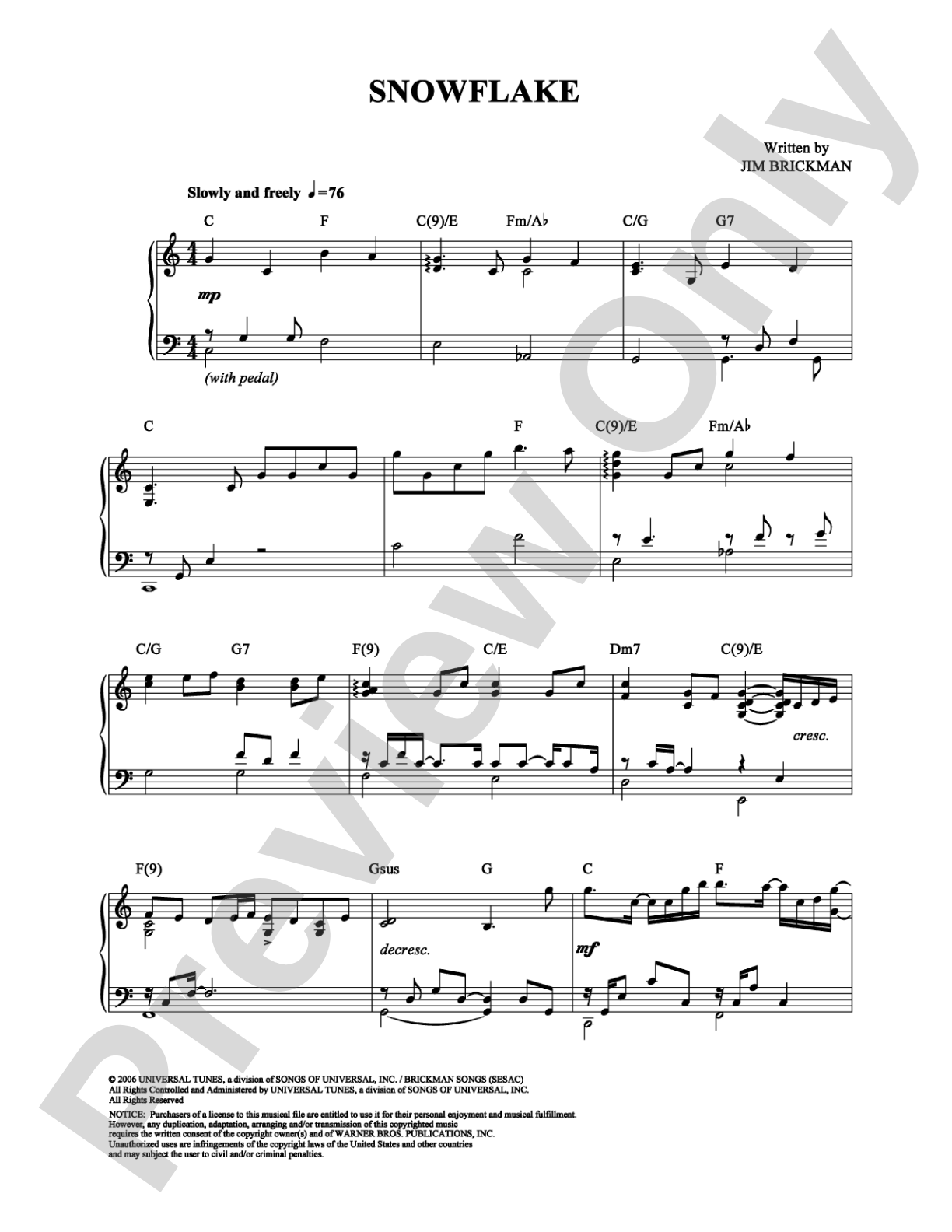 Snowflake: Piano Digital Sheet Music