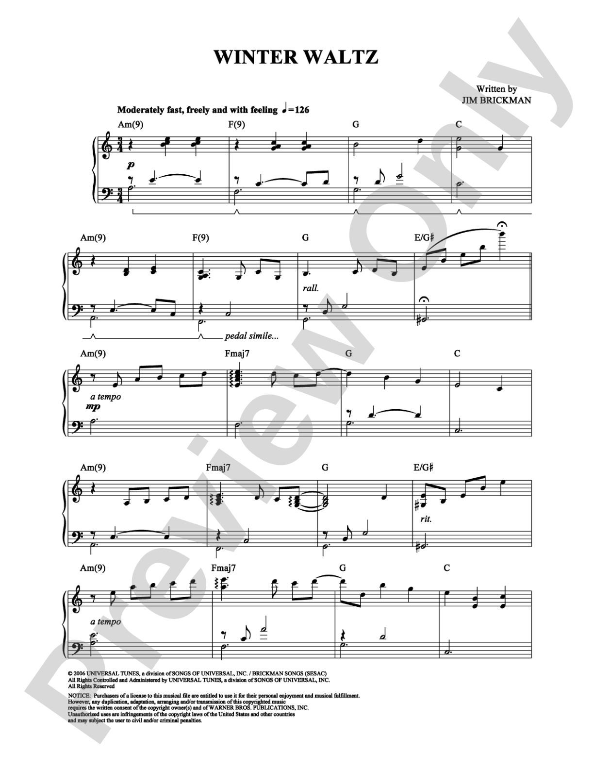 Winter Waltz: Piano Digital Sheet Music