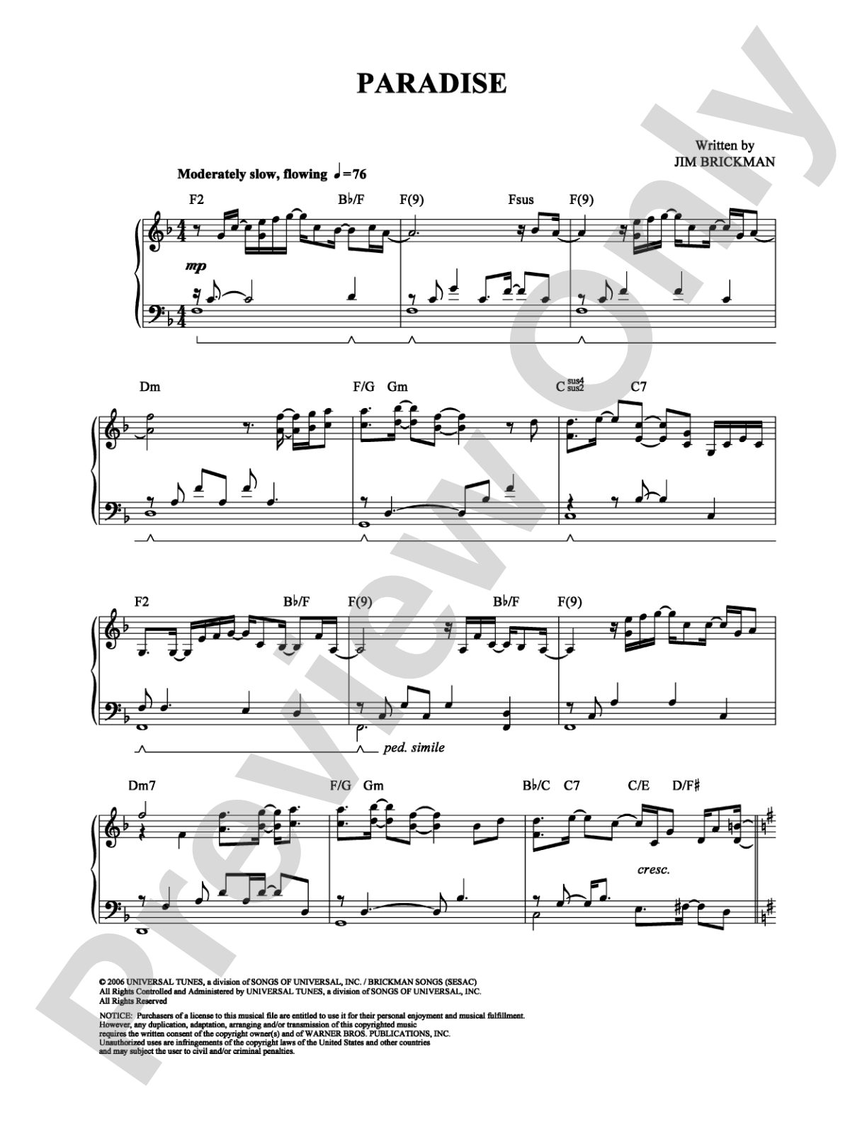 Paradise: Piano/Vocal/Chords Digital Sheet Music