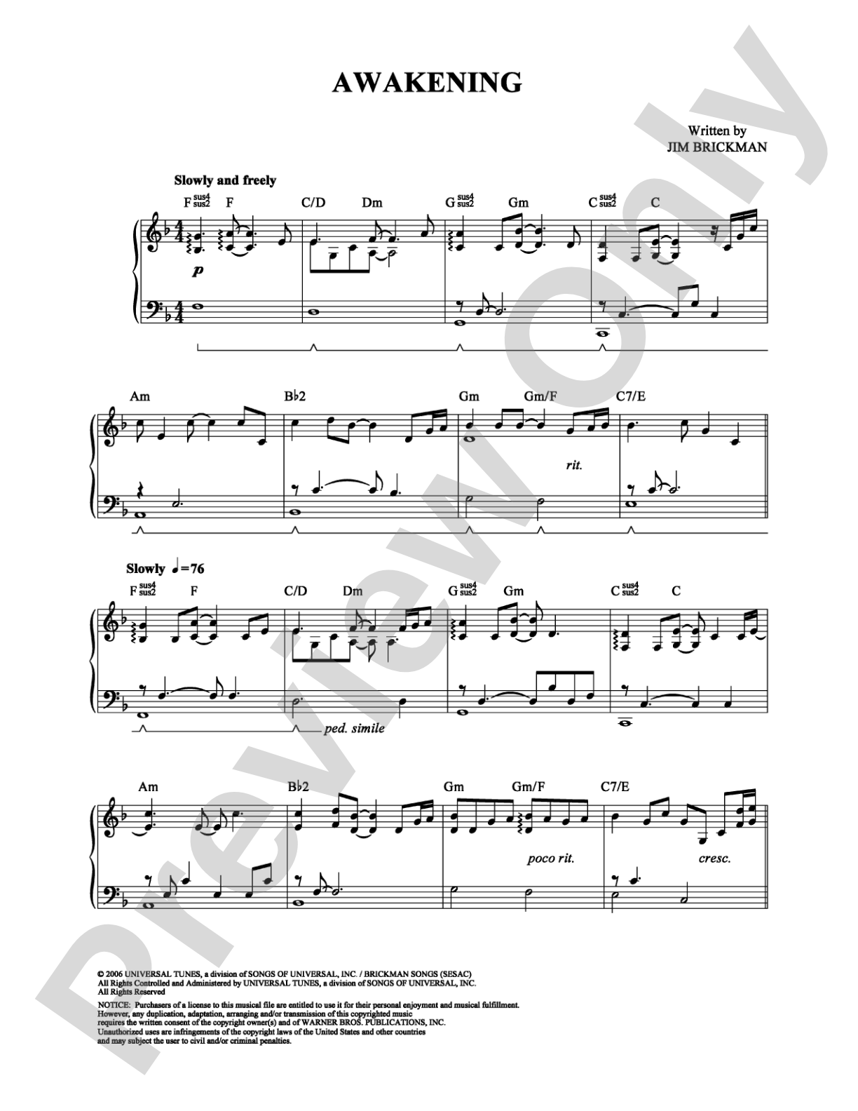 Awakening: Piano/Vocal/Chords Digital Sheet Music