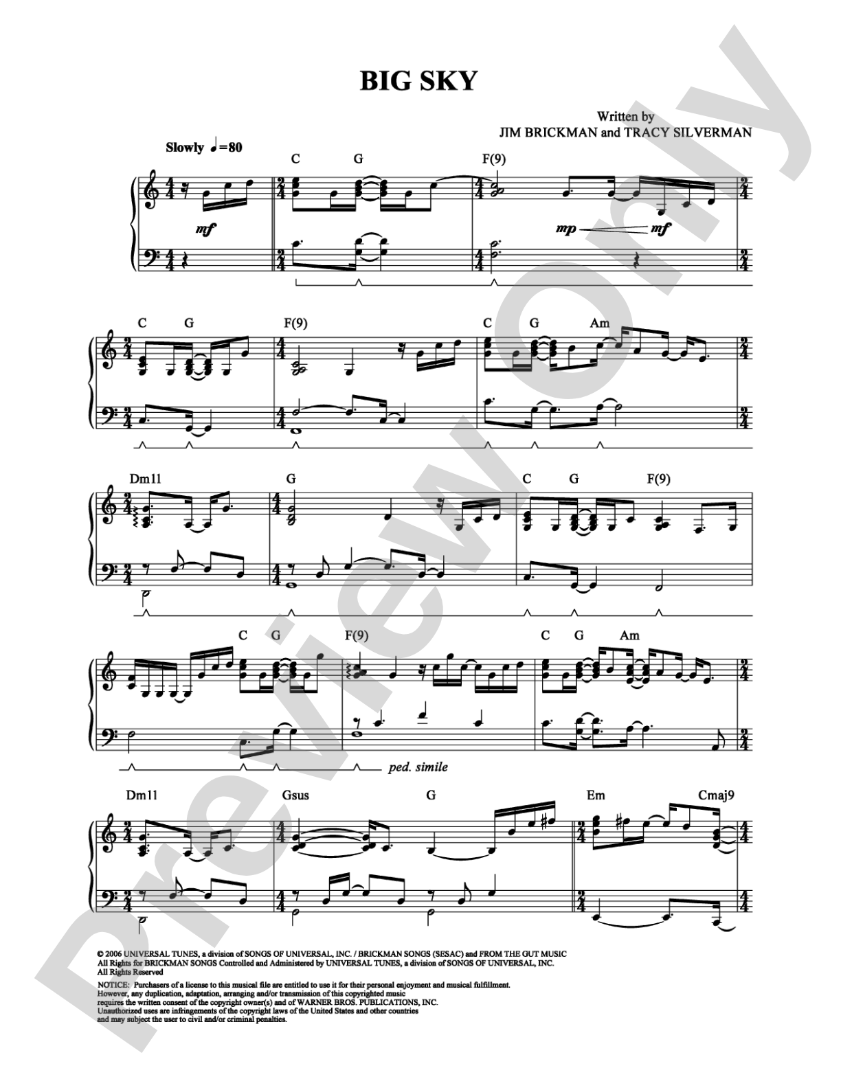 Big Sky: Piano/Vocal/Chords Digital Sheet Music