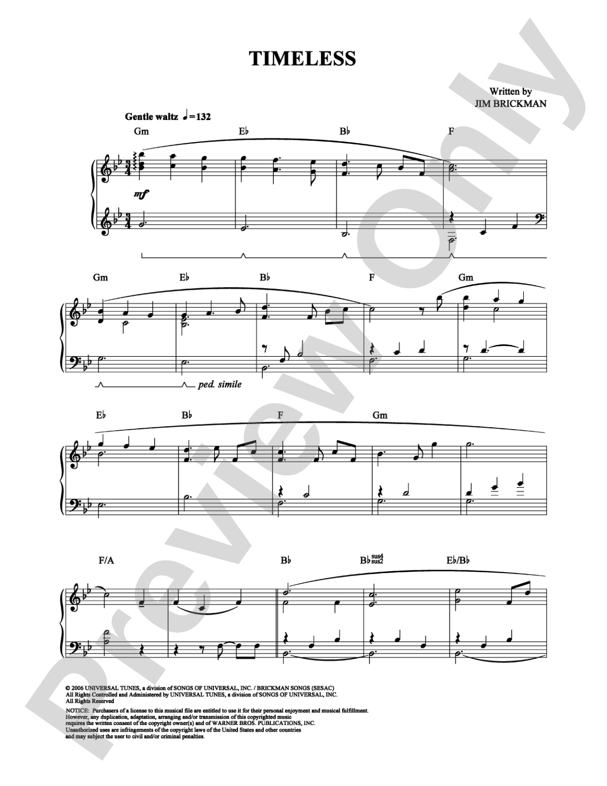 Timeless: Piano/Vocal/Chords Digital Sheet Music