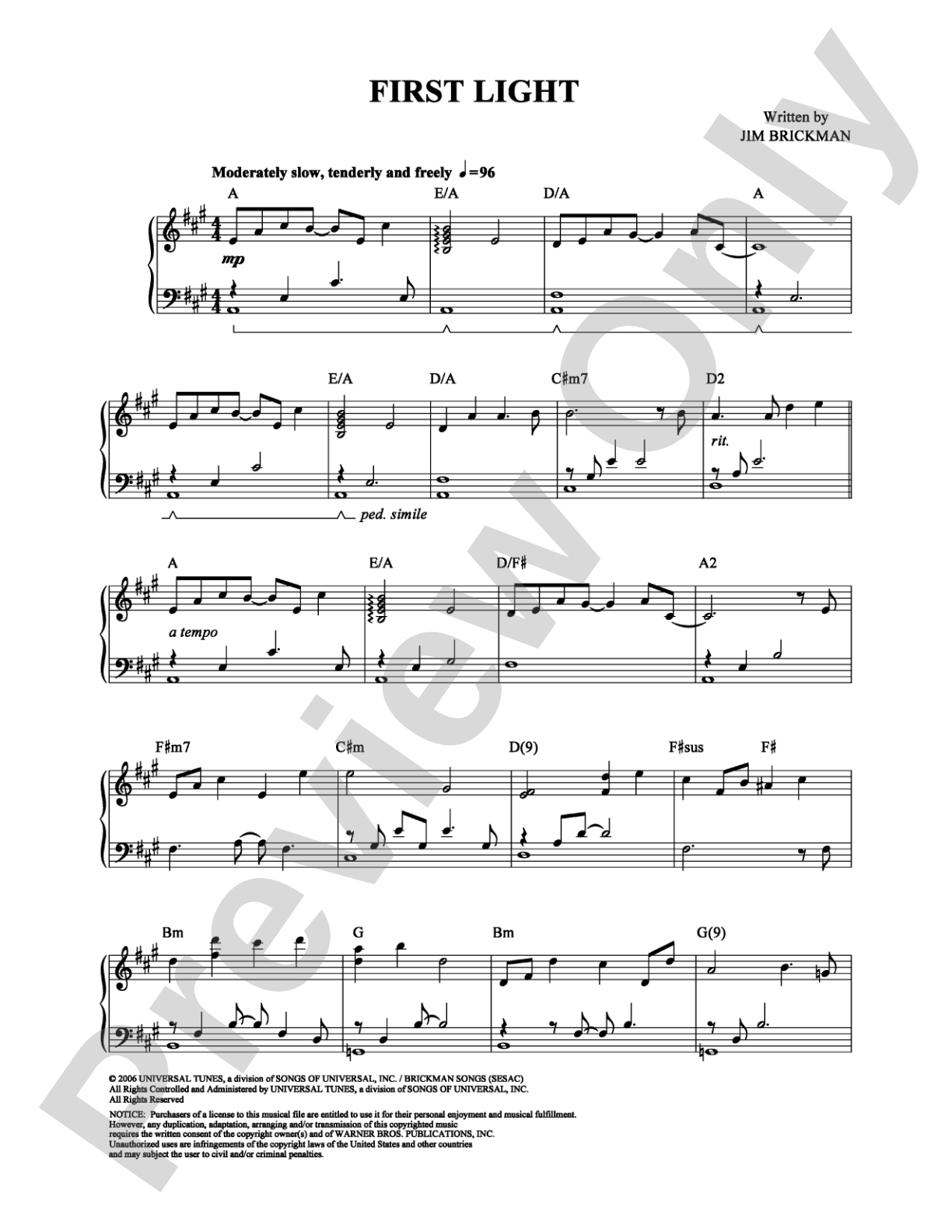 First Light: Piano/Vocal/Chords Digital Sheet Music