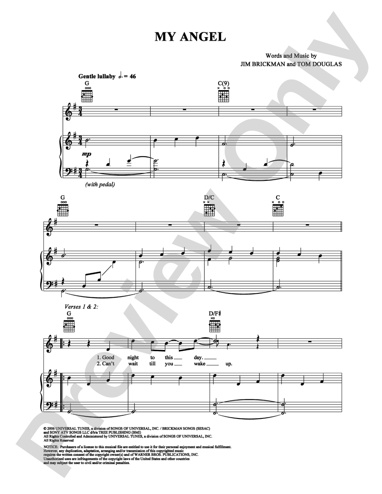 My Angel: Piano/Vocal/Chords Digital Sheet Music