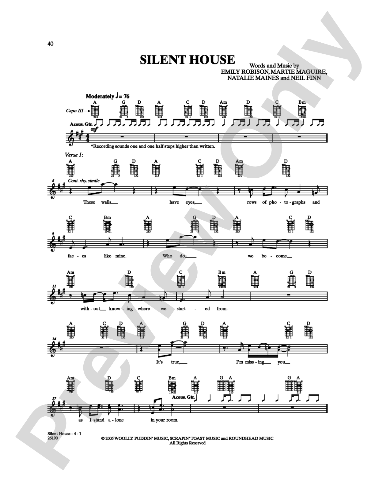 Silent House: Guitar TAB Digital Sheet Music