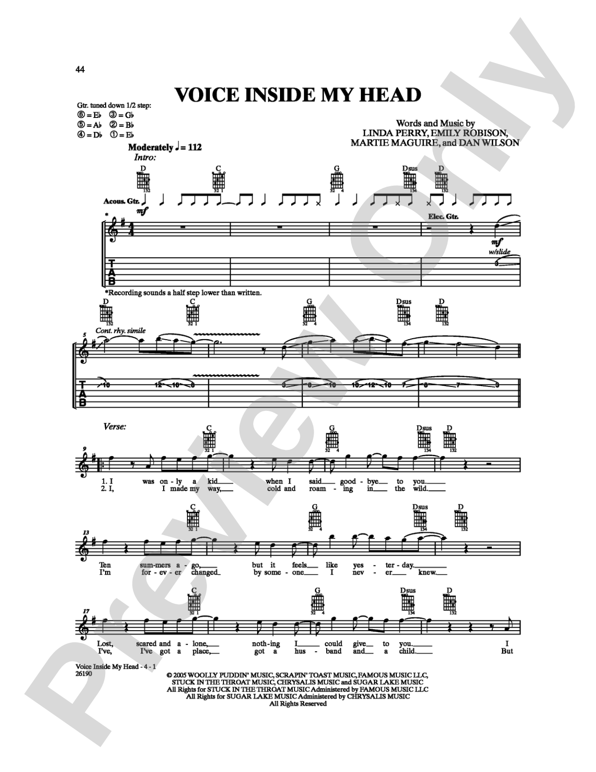 Voice Inside My Head: Guitar TAB Digital Sheet Music
