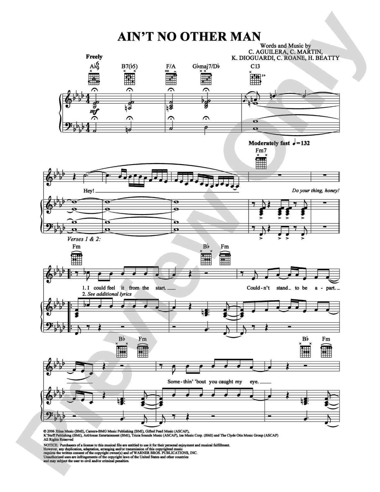 Ain't No Other Man: Piano/Vocal/Chords Digital Sheet Music