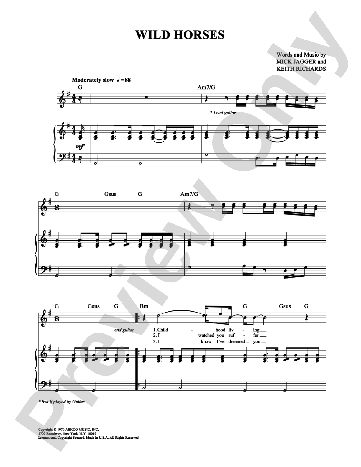 Wild Horses: Piano/Vocal/Chords Digital Sheet Music