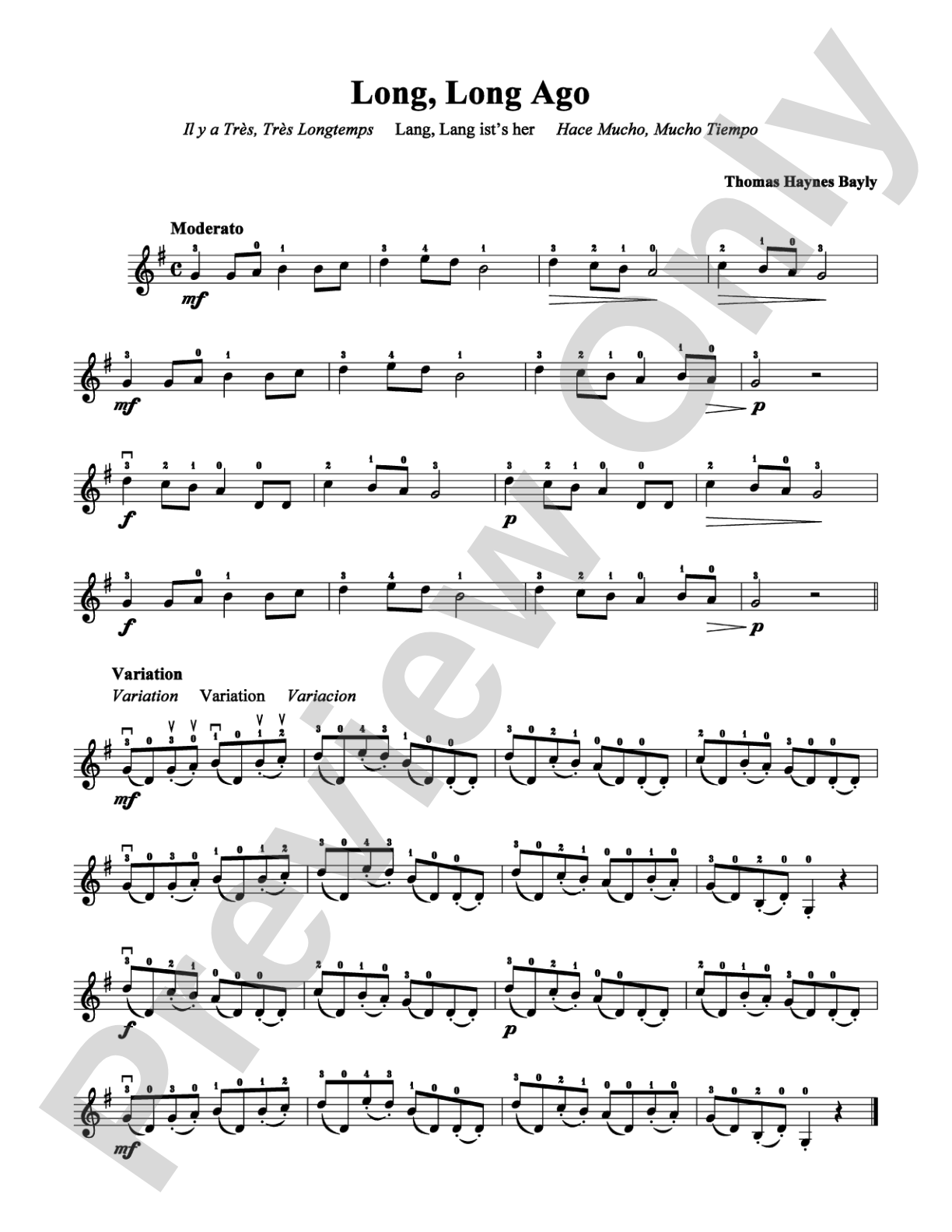 Long, Long Ago: Solo & Small Ensemble Digital Sheet Music