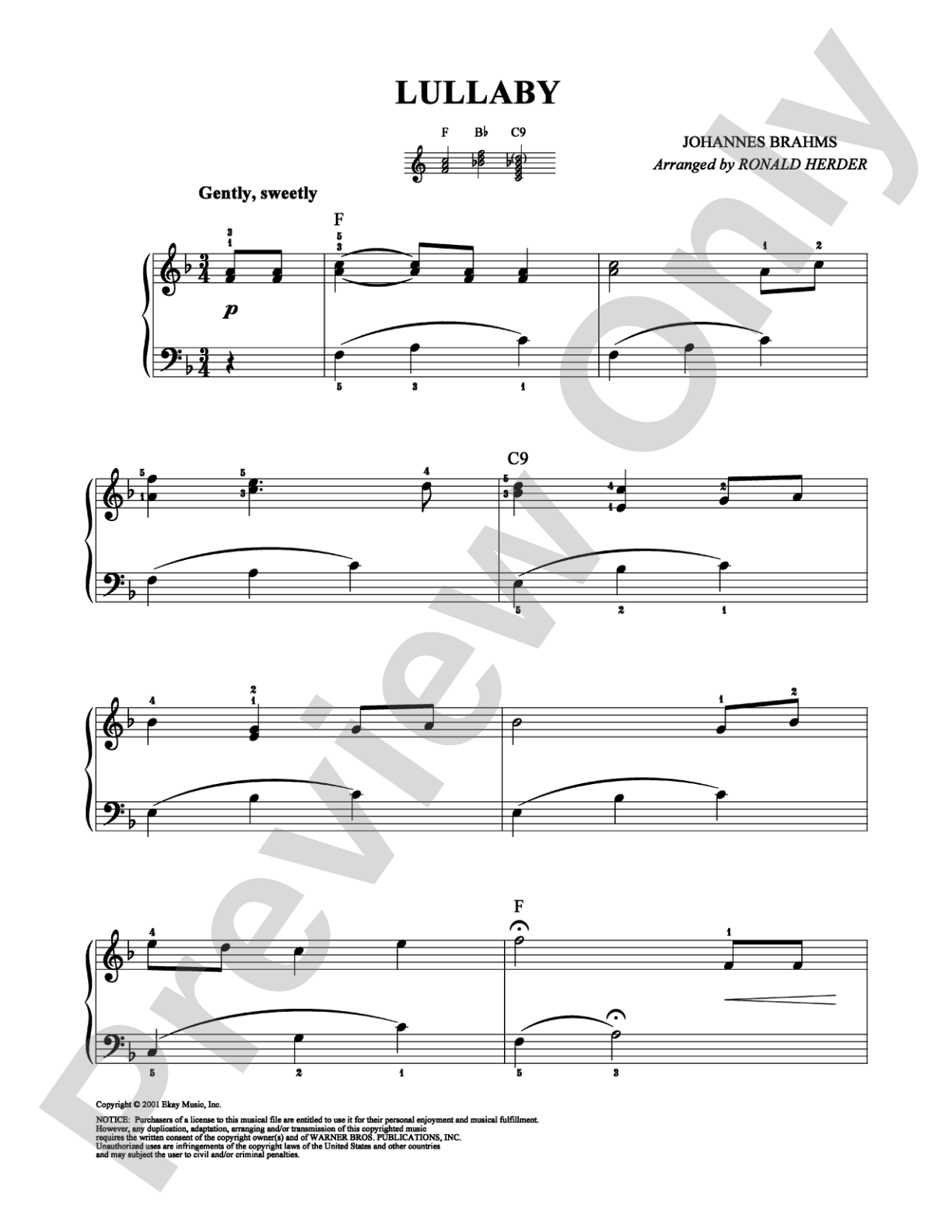 Lullaby: Easy Piano Digital Sheet Music