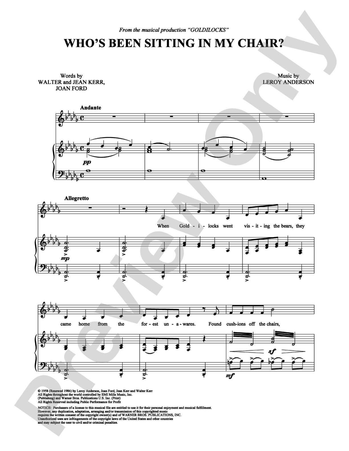 Who's Been Sitting In My Chair?: Piano/Vocal/Chords Digital Sheet Music
