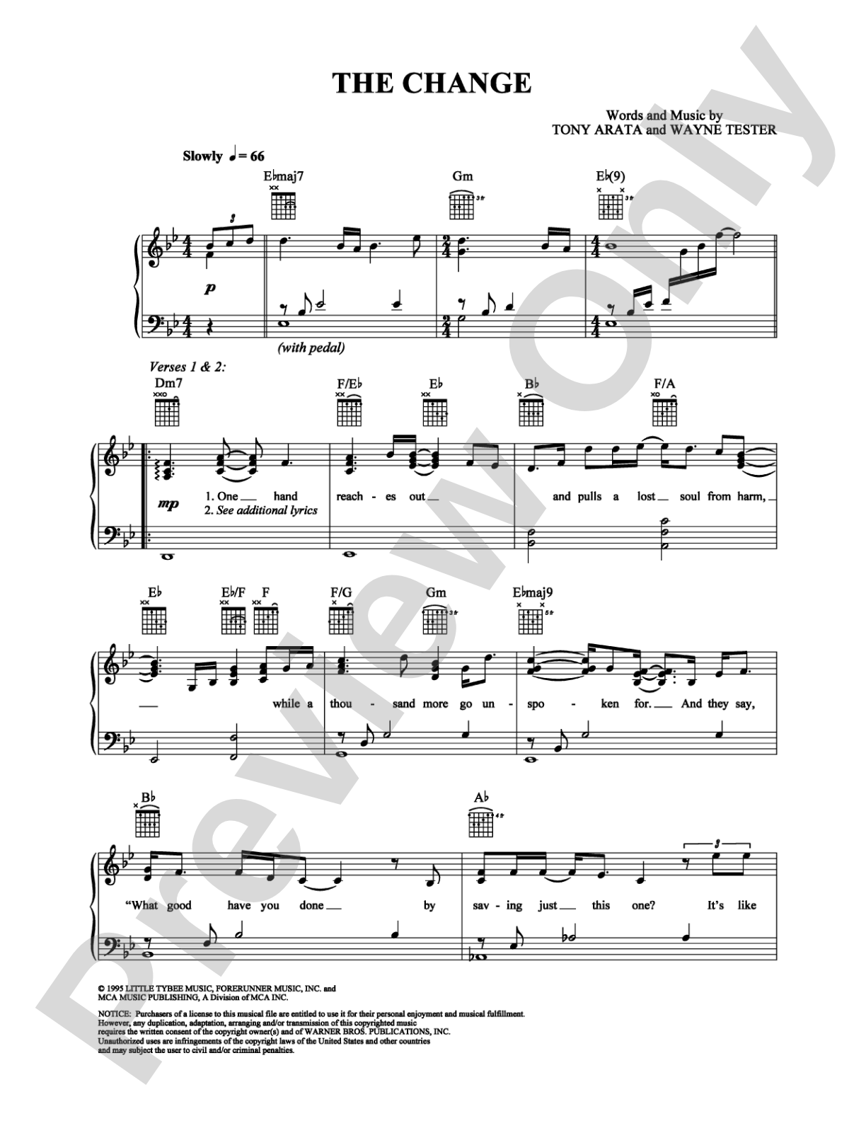 The Change: Piano/Vocal/Chords Digital Sheet Music