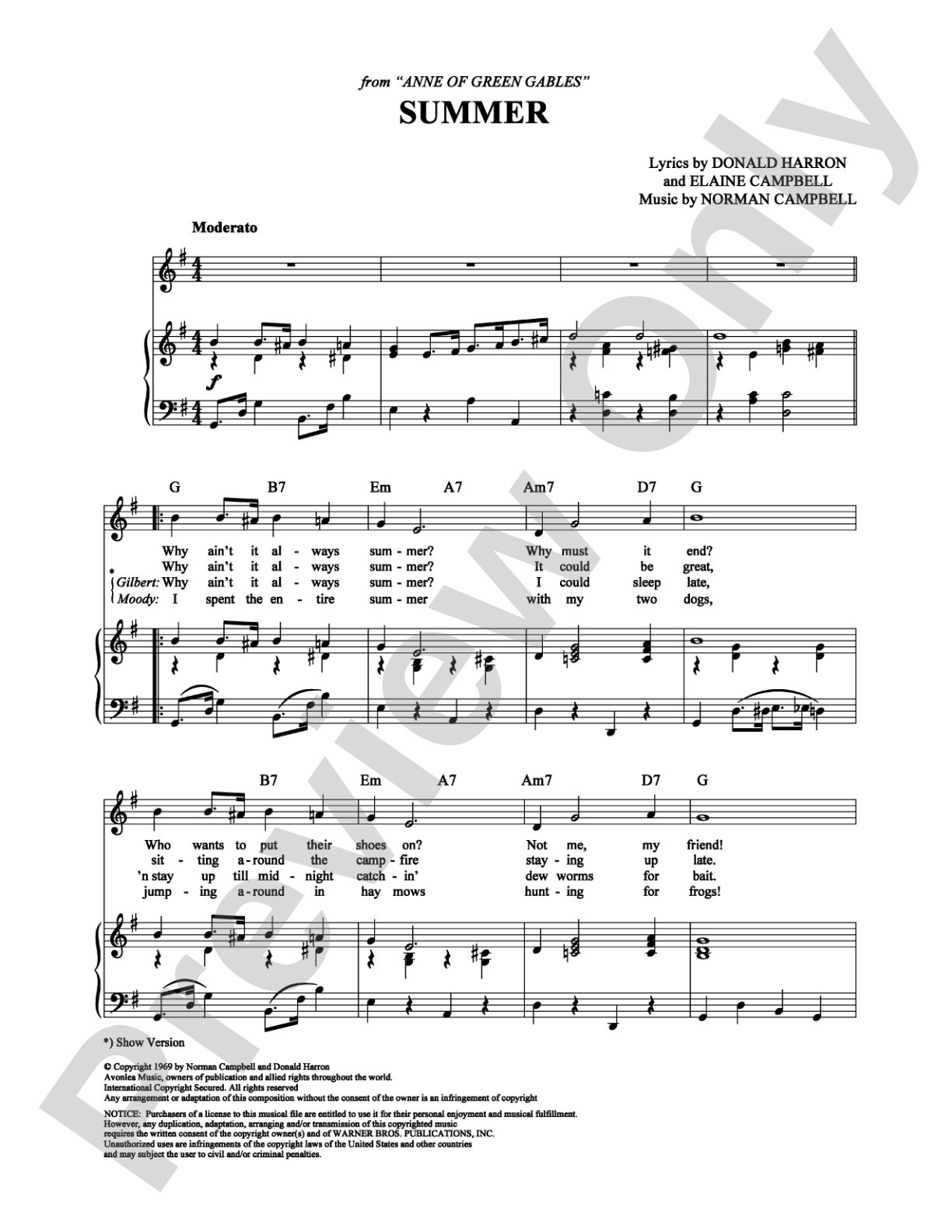 Summer: Piano/Vocal/Chords Digital Sheet Music