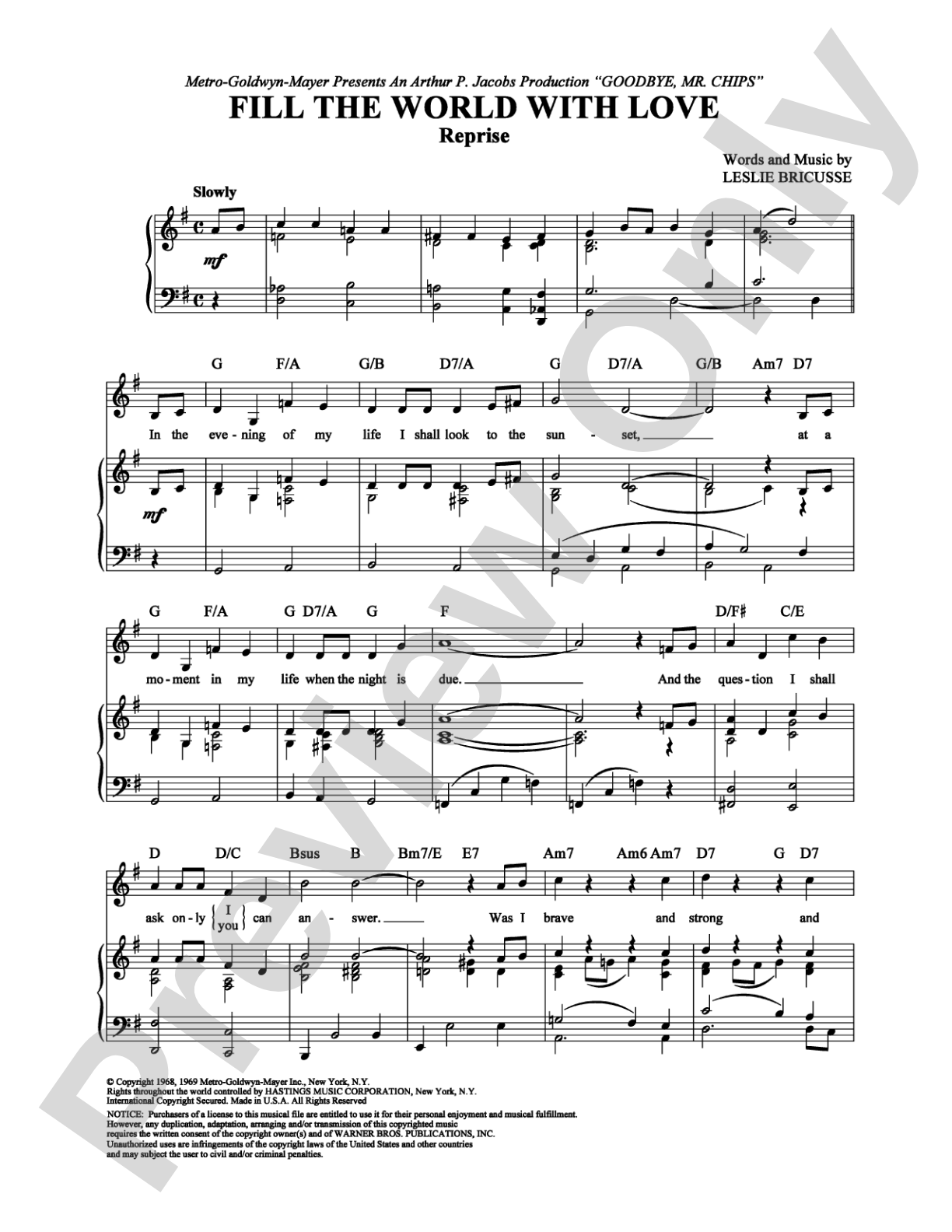 Fill the World with Love (Reprise): Piano/Vocal/Chords Digital Sheet Music