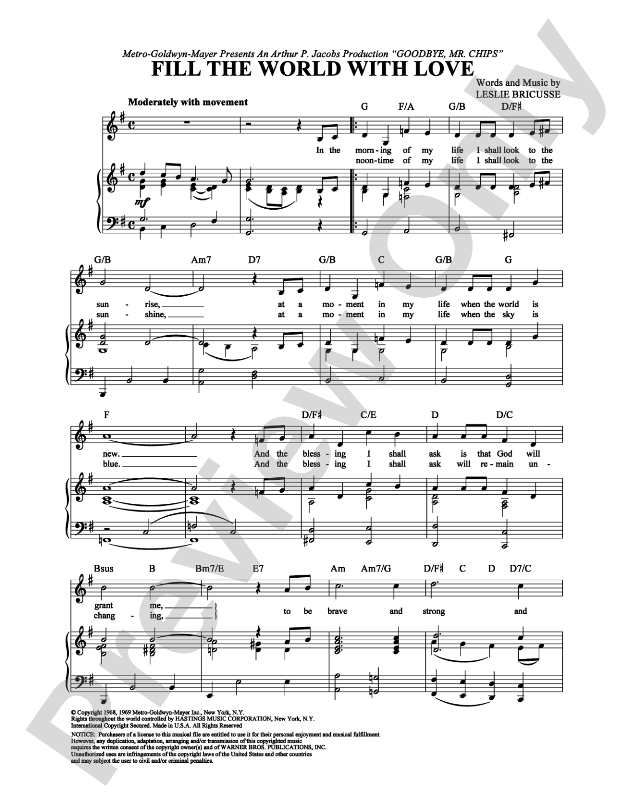 Fill the World with Love: Piano/Vocal/Chords Digital Sheet Music