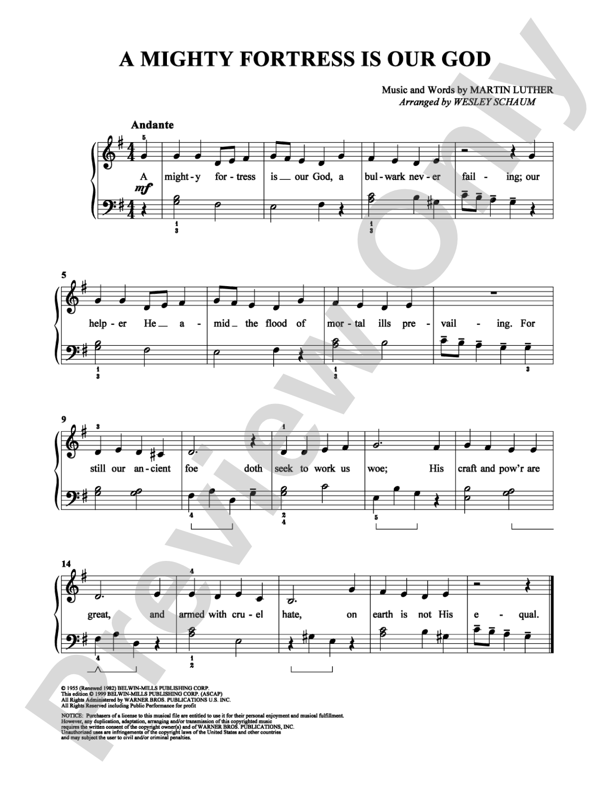 A Mighty Fortress Is Our God: Easy Piano Digital Sheet Music