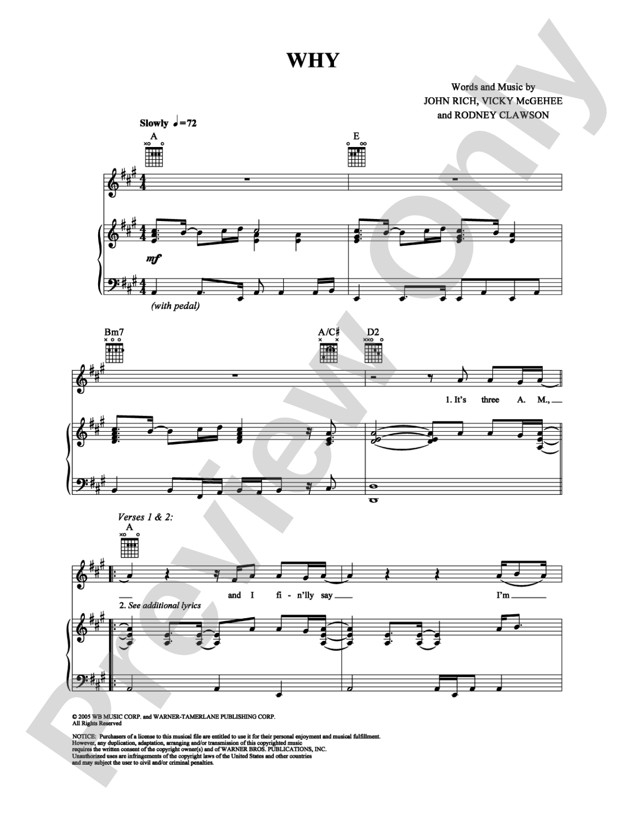 Why: Piano/Vocal/Chords Digital Sheet Music