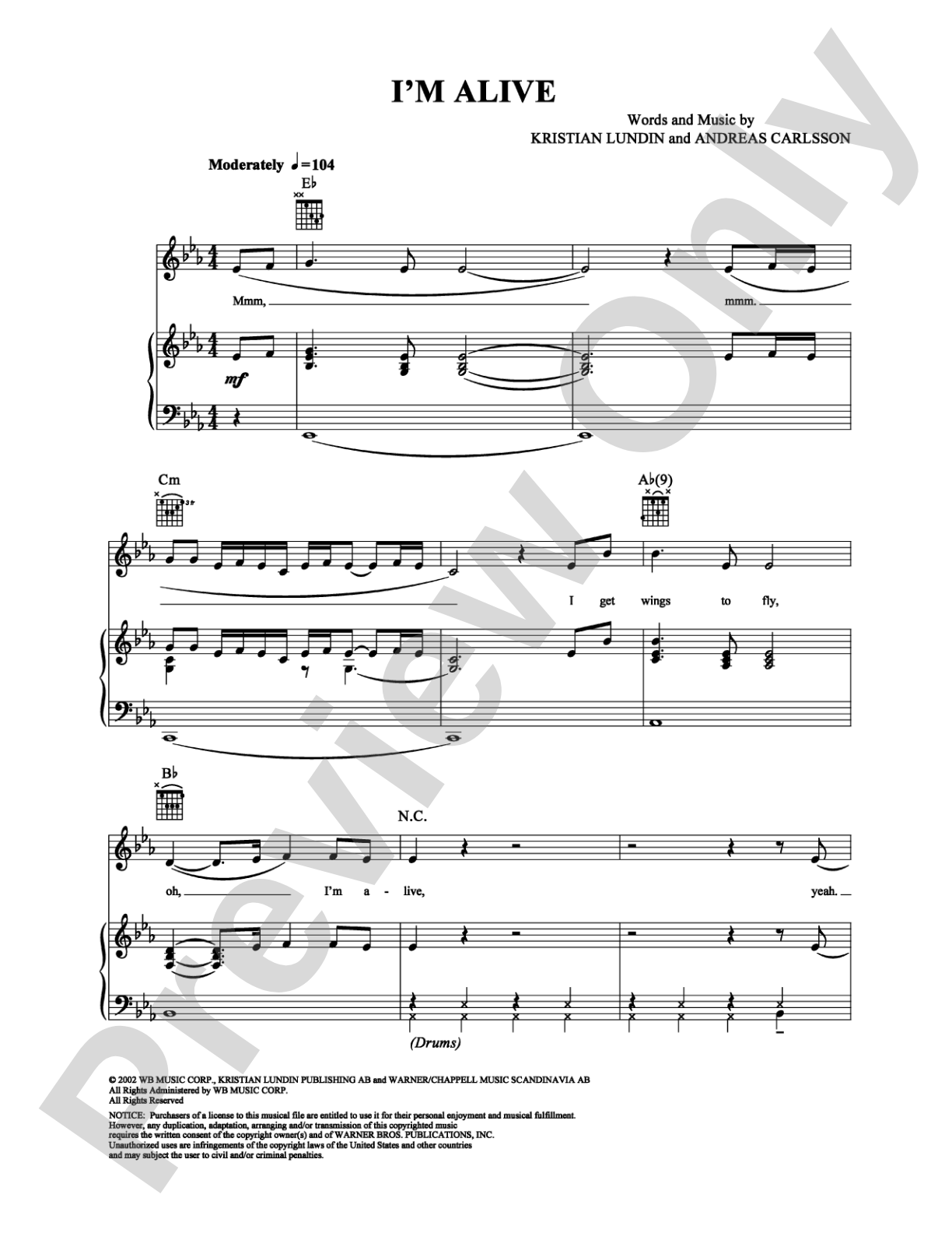 I'm Alive: Piano/Vocal/Chords Digital Sheet Music