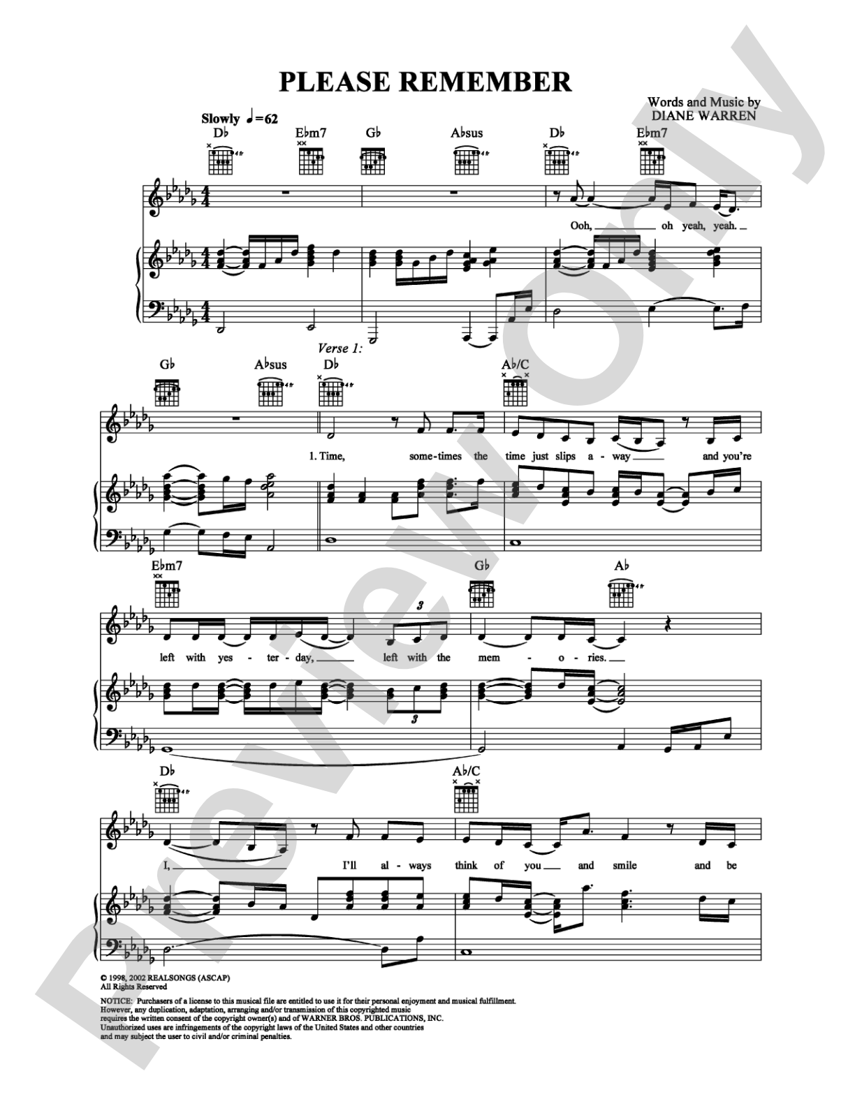 Please Remember: Piano/Vocal/Chords Digital Sheet Music