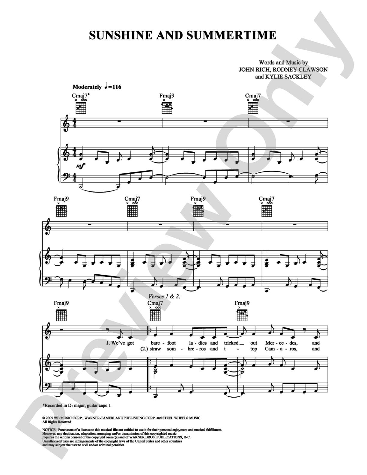 Sunshine and Summertime: Piano/Vocal/Chords Digital Sheet Music