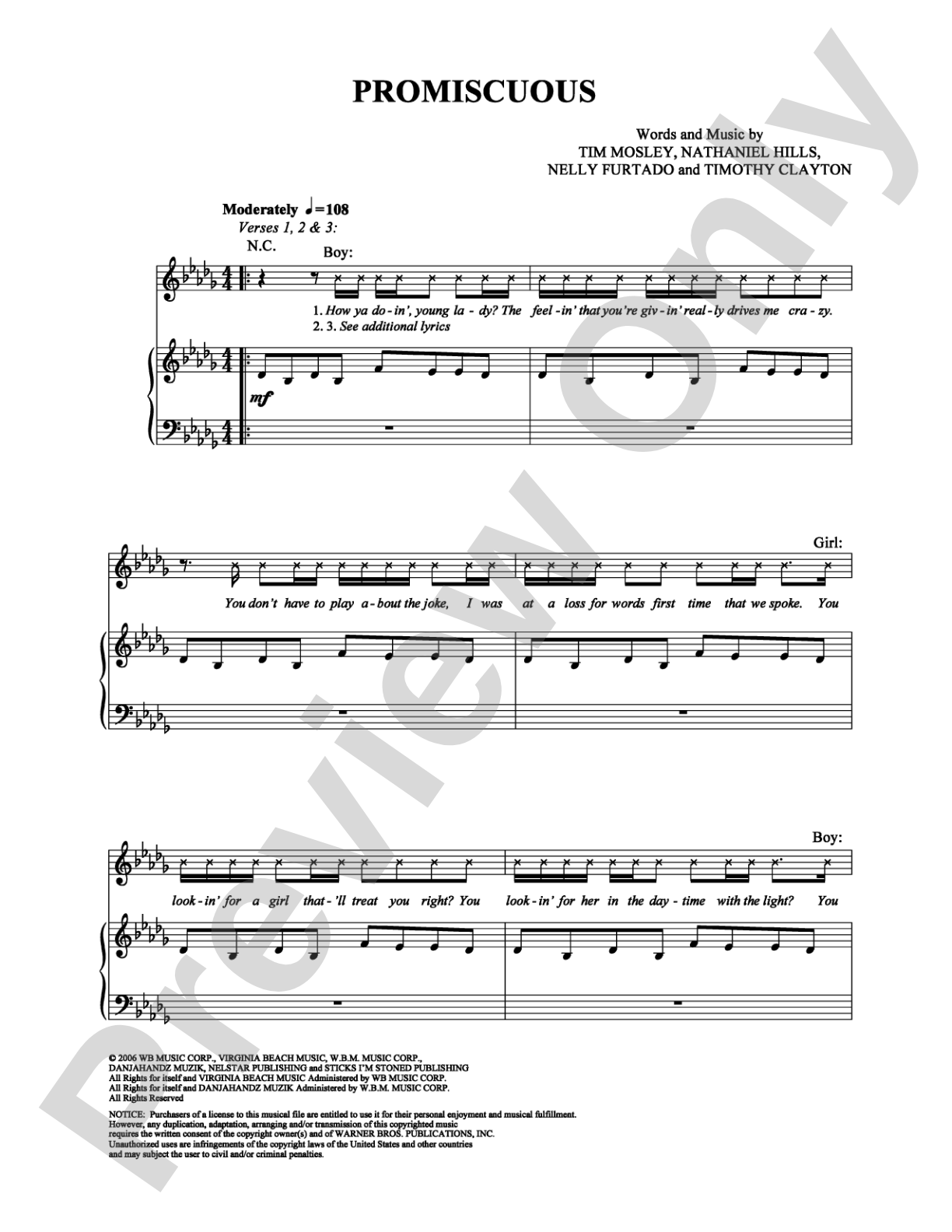 Promiscuous: Piano/Vocal/Chords Digital Sheet Music