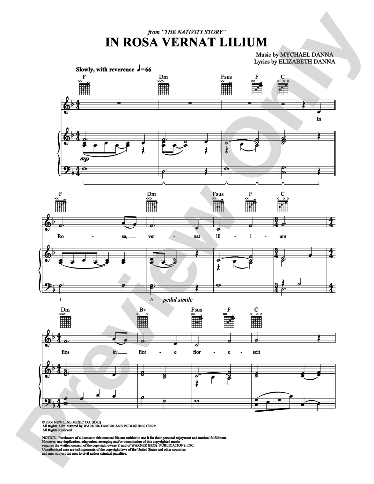 In Rosa Vernat Lilium: Piano/Vocal/Chords Digital Sheet Music