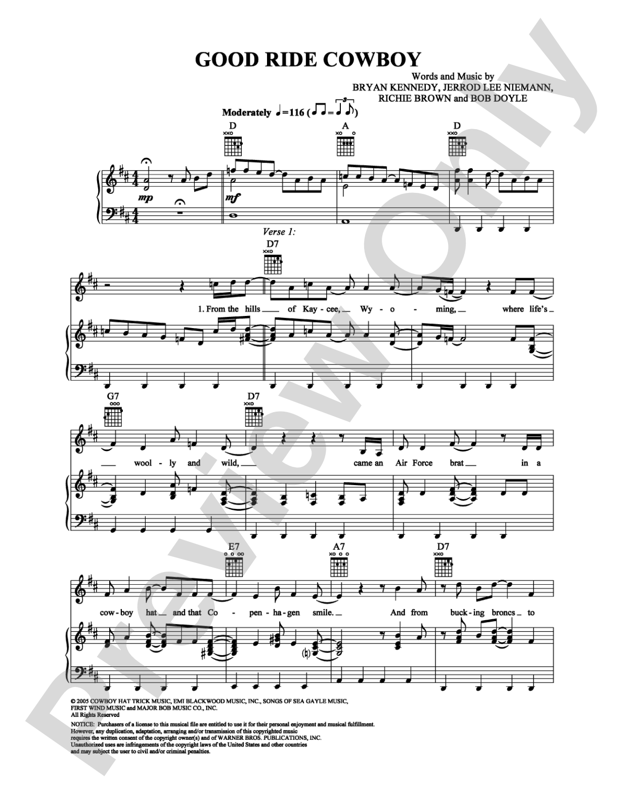 Good Ride Cowboy: Piano/Vocal/Chords Digital Sheet Music