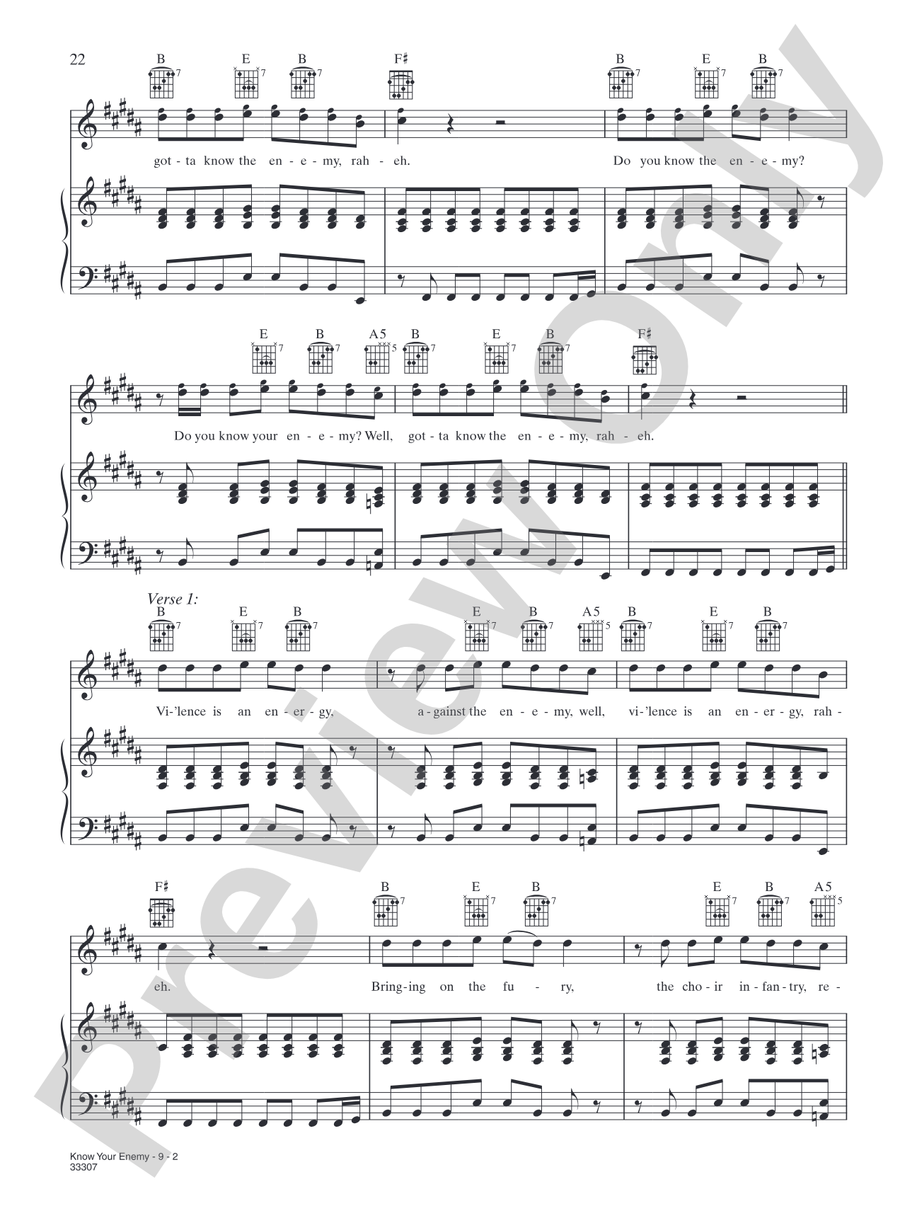 Know Your Enemy: Piano/Vocal/Chords
