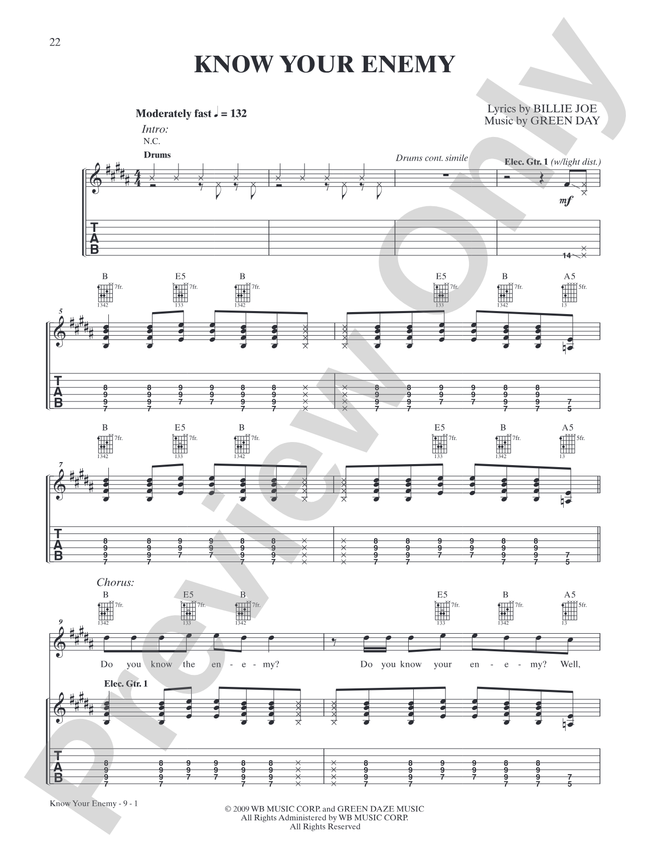 Know Your Enemy: Authentic Guitar TAB