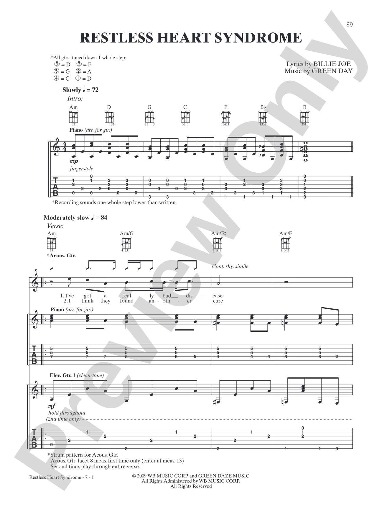 Restless Heart Syndrome: Authentic Guitar TAB