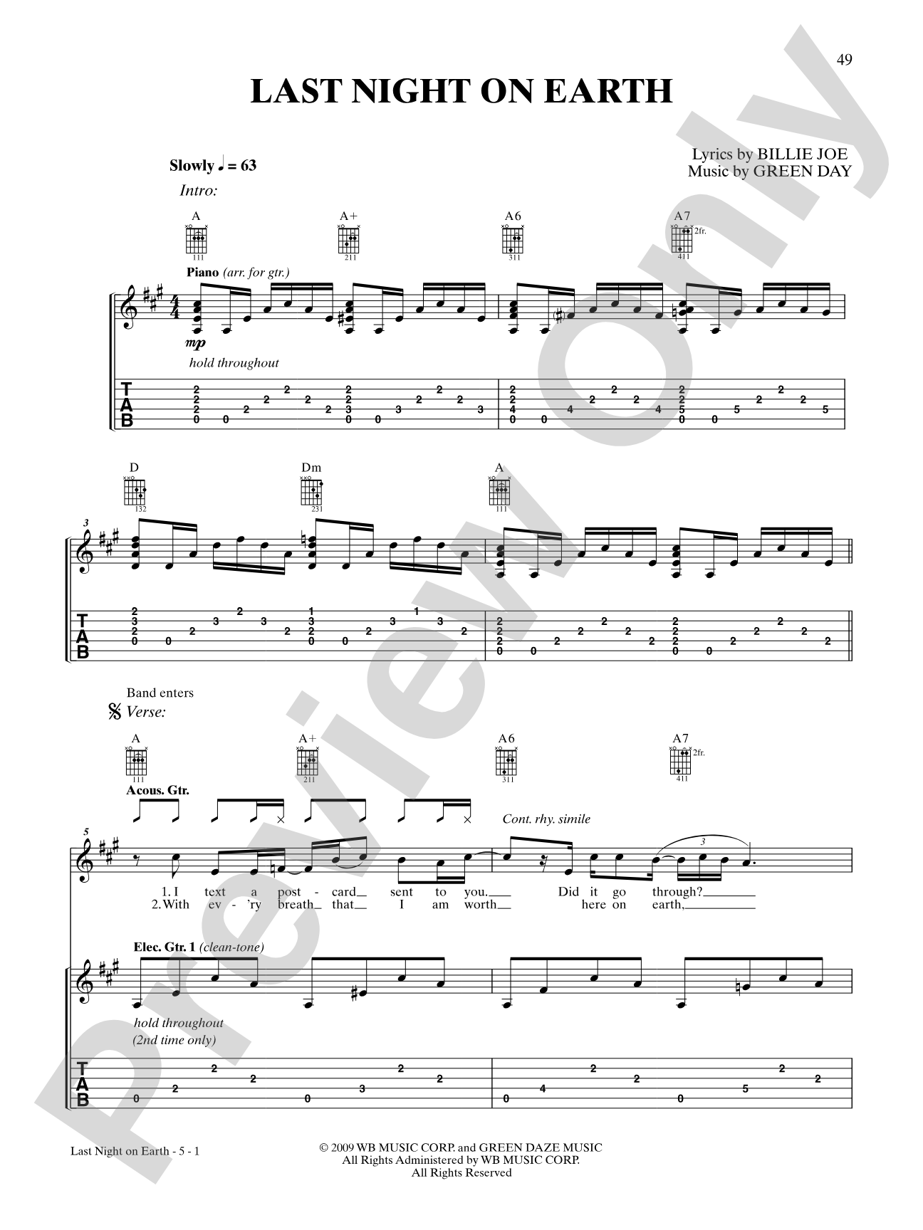 Last Night on Earth: Authentic Guitar TAB