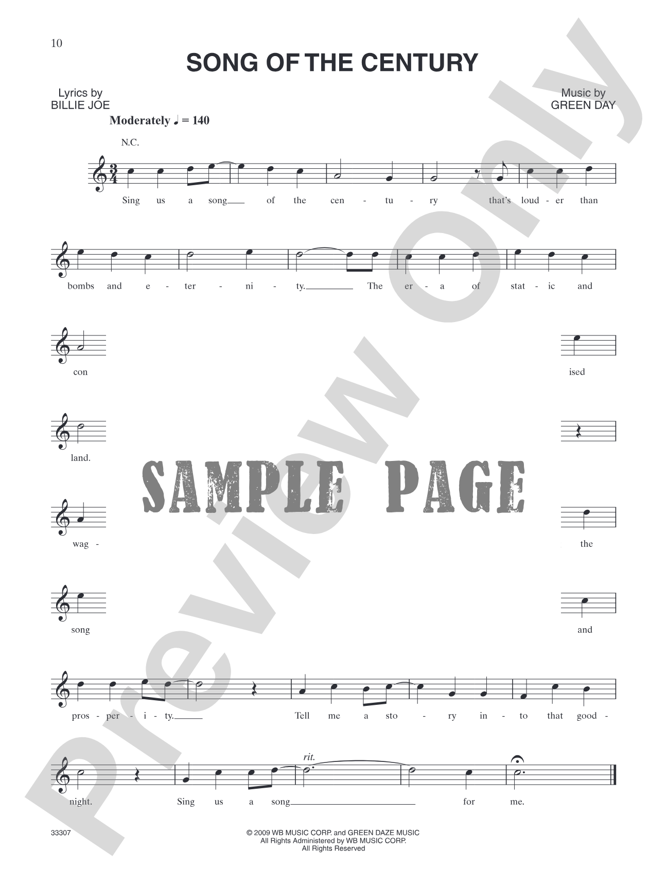 Song of the Centrury: Piano/Vocal/Chords