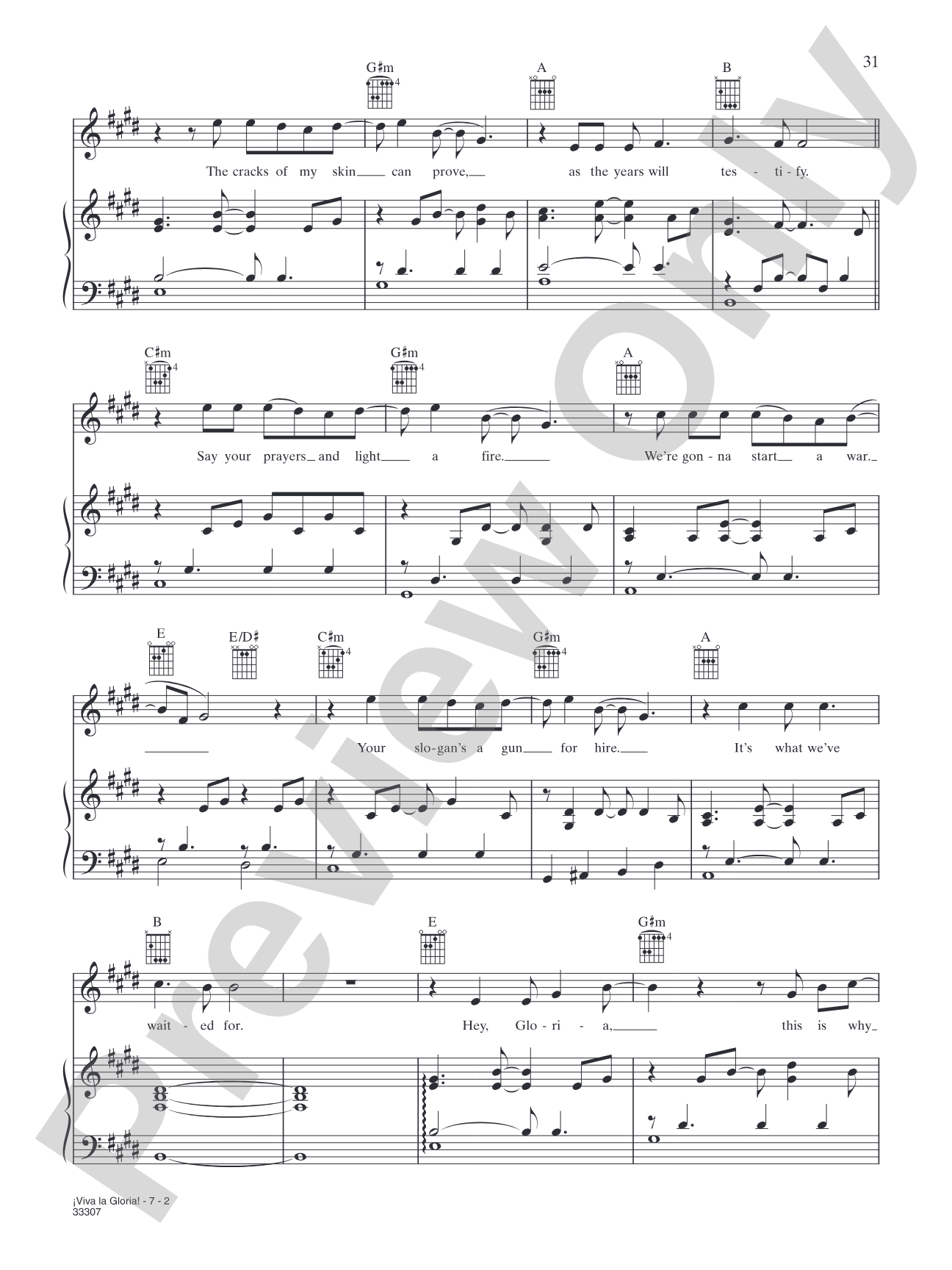 ¡Viva La Gloria!: Piano/Vocal/Chords