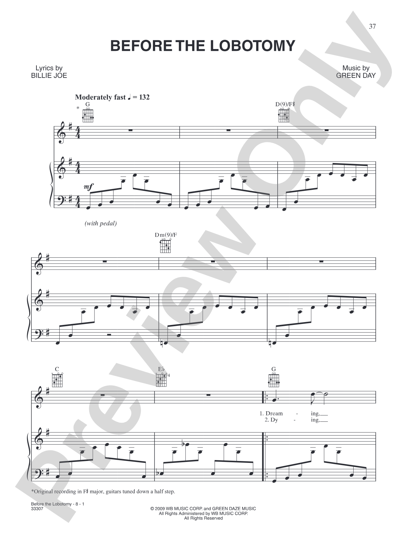 Before the Lobotomy: Piano/Vocal/Chords