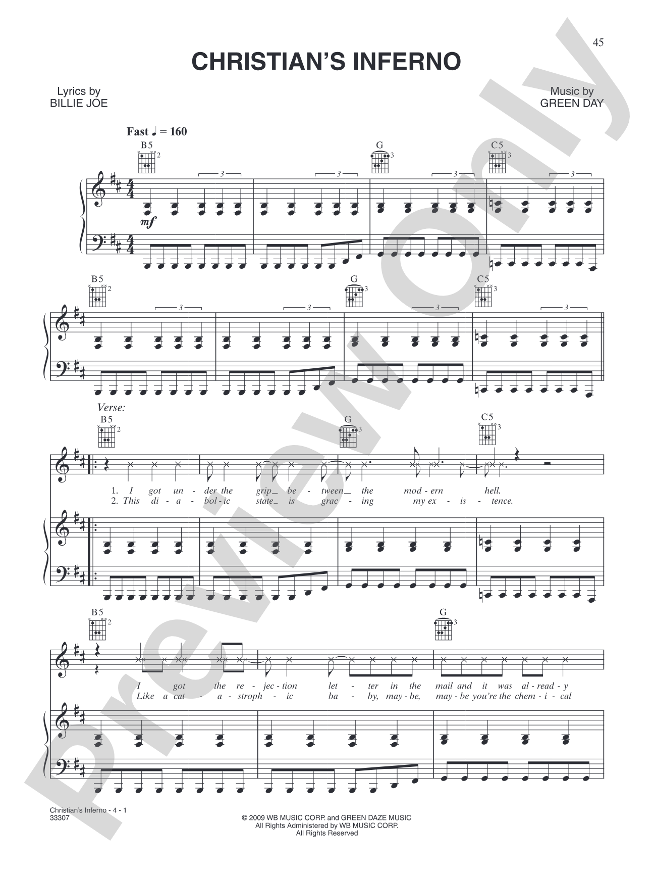 Christian's Inferno: Piano/Vocal/Chords