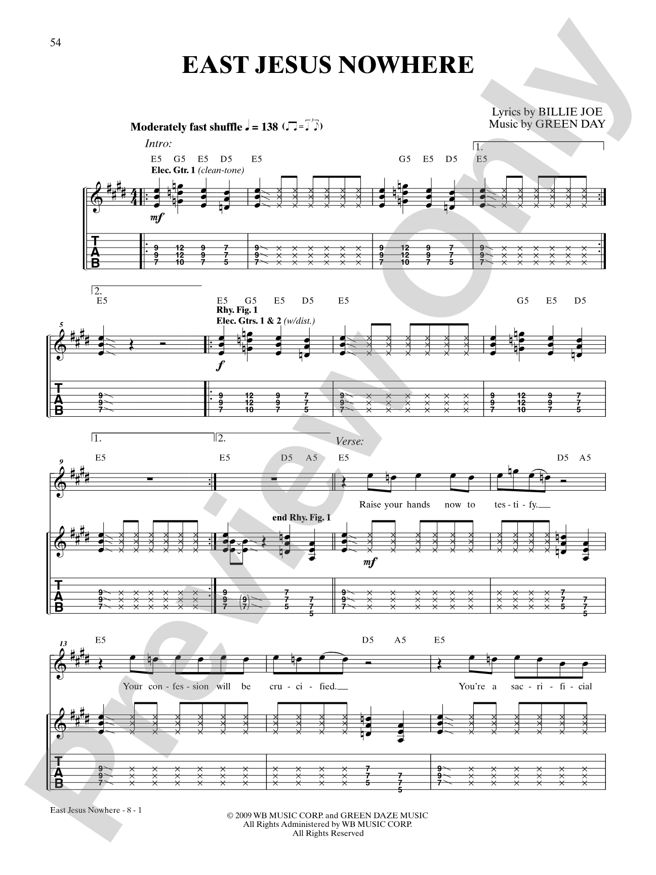 East Jesus Nowhere: Authentic Guitar TAB