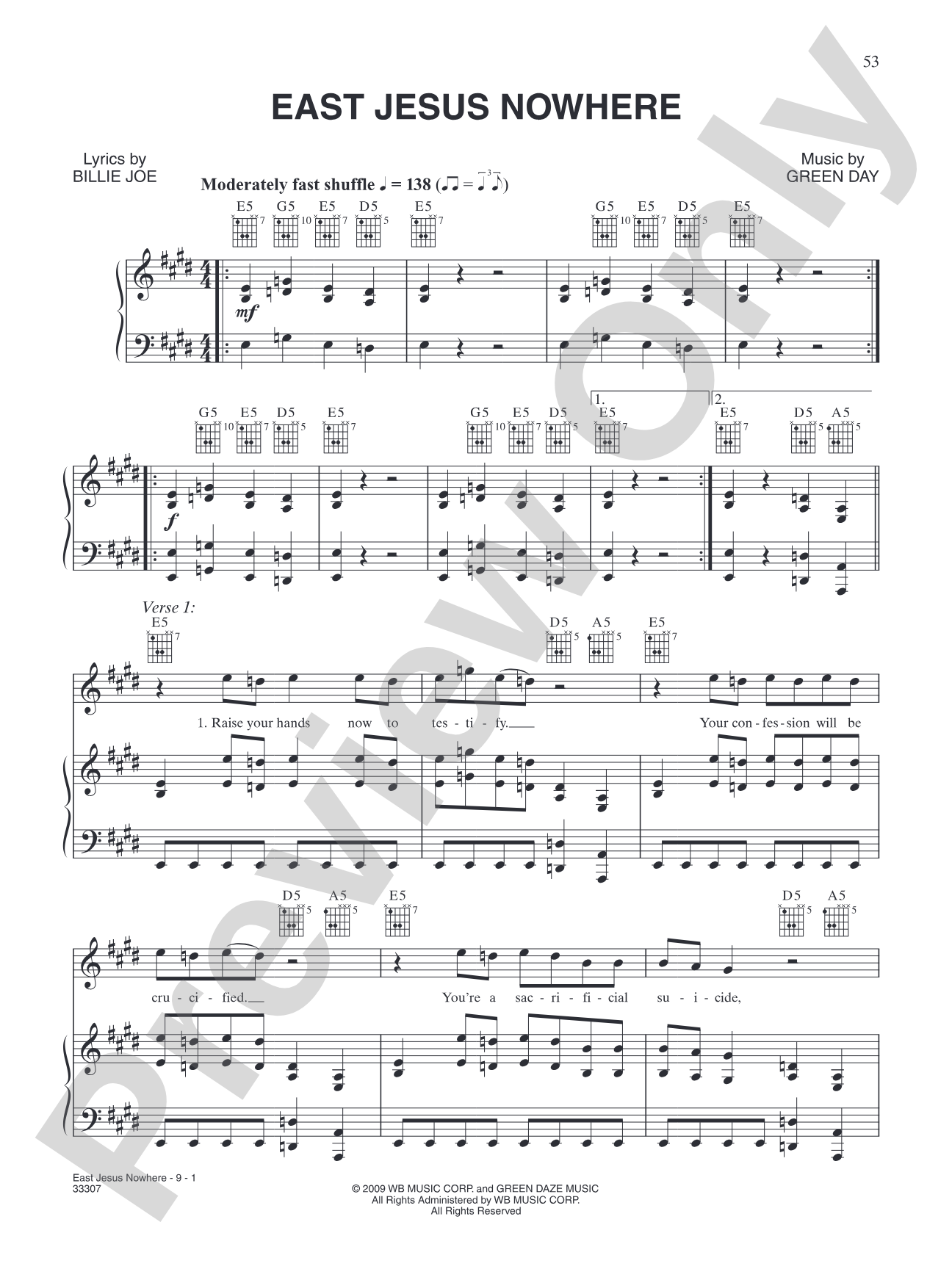 East Jesus Nowhere: Piano/Vocal/Chords