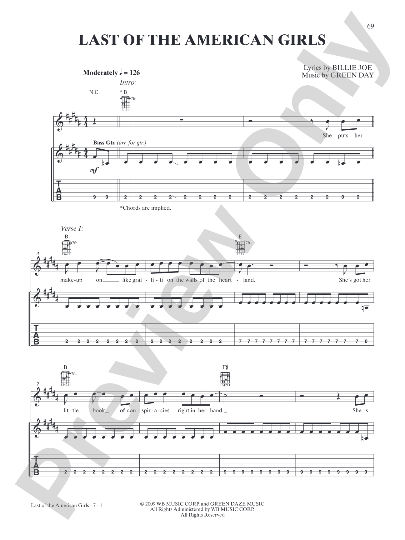 Last of the American Girls: Authentic Guitar TAB